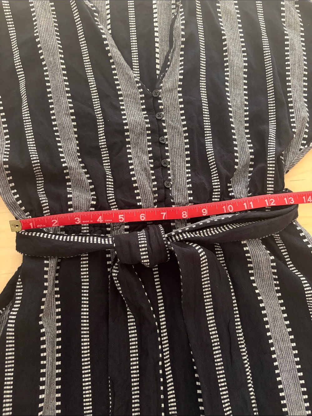 Lush Black Gray Striped Cotton Midi Dress Tie Waist Size Small - Picture 6 of 8